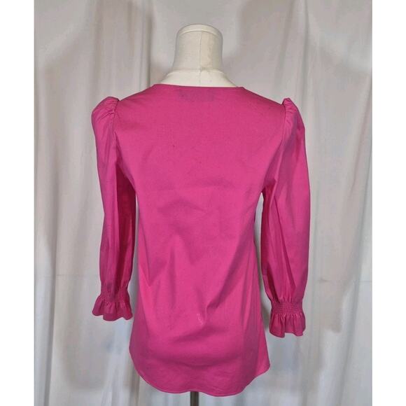 Pomander Place Tuckernuck Easton Blouse Top XS Hot Pink Cotton Blend - Picture 7 of 11